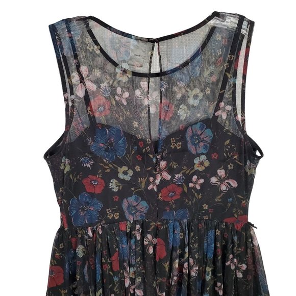 Lauren Conrad x Disney Size 10 Dress Tulle Overlay Fit Flare Midi Hi Lo Floral - Picture 6 of 15